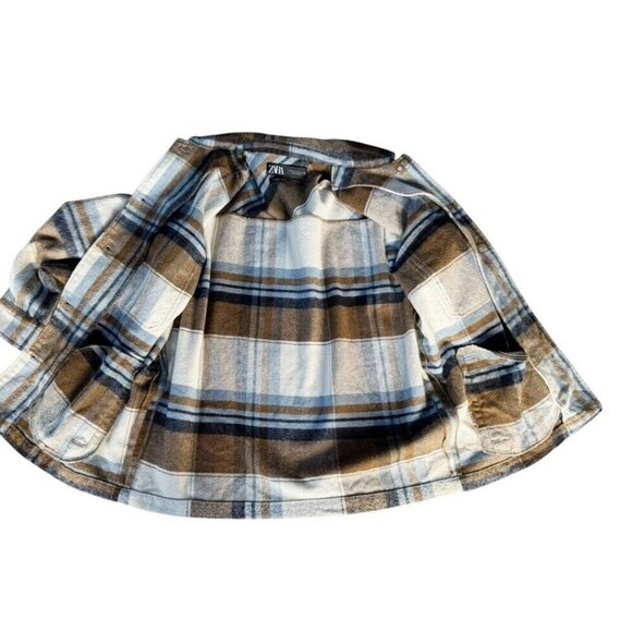 Zara Woman's Sz XS Blue Brown Plaid Wool Blend Italian Fabric Jacket Shacket - Picture 10 of 11